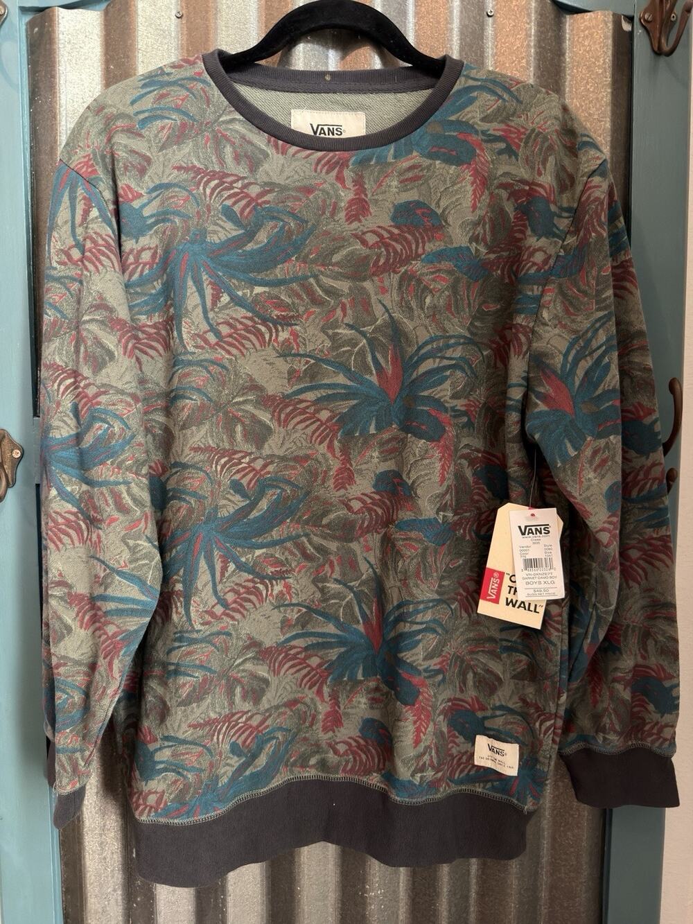 Vans Off The Wall Davenport Sweatshirt Tropical Leaf Boys XL NWT